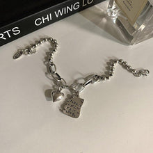Load image into Gallery viewer, Sterling Silver Simple Heart Ball Letter Square Bracelet Fashion Unique Design Retro Couple Heart Cute Couple Charms Chain Bracelet Adjustable Layered Metal Link Bracelet For Women Girls
