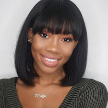 Load image into Gallery viewer, Straight Bob Human Hair Wigs With Bangs Short Brazilian Human Hair Bob Wigs For Woman No Lace Full Machine Made Human Hair Wigs For Black Women Gifts for Girlfriends
