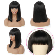 Load image into Gallery viewer, Straight Bob Human Hair Wigs With Bangs Short Brazilian Human Hair Bob Wigs For Woman No Lace Full Machine Made Human Hair Wigs For Black Women Gifts for Girlfriends
