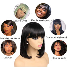 Load image into Gallery viewer, Straight Bob Wig Human Hair Wig With Bangs Short Bob Human Hair Wigs For Women Brazilian Straight Fringe Human Hair Wigs For Black Women Gifts for Girlfriends
