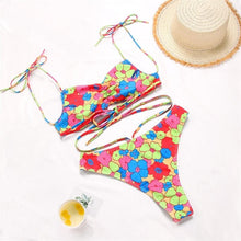 Load image into Gallery viewer, String Bikini Swimsuit Floral Print Swimwear Women Bathing Suit High Waist Bikini Set Beachwear Women's Floral Printed Swimsuit Knotted String Triangle Bikini Tie Side High Cut Cheeky Bikini Set
