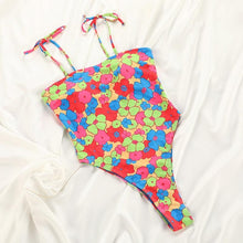 Load image into Gallery viewer, String Bikini Swimsuit Floral Print Swimwear Women Bathing Suit High Waist Bikini Set Beachwear Women's Floral Printed Swimsuit Knotted String Triangle Bikini Tie Side High Cut Cheeky Bikini Set
