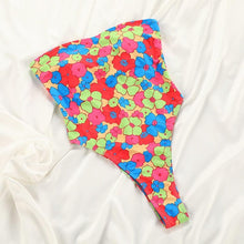 Load image into Gallery viewer, String Bikini Swimsuit Floral Print Swimwear Women Bathing Suit High Waist Bikini Set Beachwear Women's Floral Printed Swimsuit Knotted String Triangle Bikini Tie Side High Cut Cheeky Bikini Set
