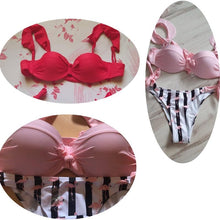 Load image into Gallery viewer, Striped Lace Ruffle Push Up Women Swimsuit Female Swimwear Bra Cup Bikini Set High Cut Bathing Suit Women Two Piece Swimsuits Push Up Bikini Sets Bathing Suits Ruffle Bikini Tops With Bottoms For Teen Girls
