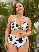 Load image into Gallery viewer, Striped Plus Size Women 2 Pieces Bikini Women's Plus Size Bathing Suits Two Piece High Cut Bikini Sets Waist Swimsuits Swimwear Large Size Swimsuit Off Shoulder High Waist Bathing Suit High Cut Swimwear
