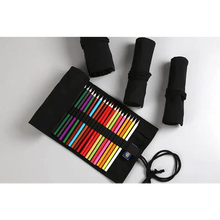 Load image into Gallery viewer, Students Roll Design Black Color Pencil Retro Canvas Wrap Up Pencil Case High Quality Stationary Pouch
