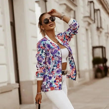 Load image into Gallery viewer, Stunning Flower Print Long Sleeve Women's Bomber Jacket Fashionable Zipper Up Vintage Coat Tops Elegant Slim Basic Ladies Jackets Outwear
