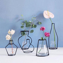 Load image into Gallery viewer, Style Retro Line Flowers Vase Frame Nordic Style Wall Hanging Metal Holder Modern Solid Home Decor Modern Rose Frame Clear Vase Planter Flower Holder Decorations for Wedding Living Room, Office Party

