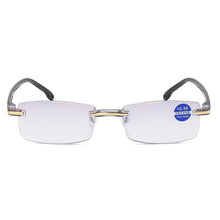 Load image into Gallery viewer, Stylish Fashionable  Blue Light Blocking Rimless Reading Glasses Women Men Simple Modern Square Frameless Diopters Glasses Frameless Reading Glasses Blue Light Blocking Rimless Computer Reader Lightweight Anti Glare Filter Eyeglasses

