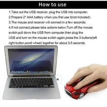 Load image into Gallery viewer, Stylish Wireless Computer Car Shape Mouse Mini 3D Ergonomic PC Gamer Mouse Retro Optical Mice 1600 DPI USB Receiver Suitable for PC/Computer/Laptop
