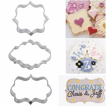 Load image into Gallery viewer, Sugar Biscuit Mold 3Pcs Plaque Cutter Cookies Frame Cake Oval Square Rectangle Fancy Stainless Cookie Mold Plaque Frame Cookie Cutter Set Square Frame Fancy Oval Rectangle And Photo Plaques Frame Fondant Cutters
