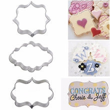 Load image into Gallery viewer, Sugar Biscuit Mold 3Pcs Plaque Cutter Cookies Frame Cake Oval Square Rectangle Fancy Stainless Cookie Mold Plaque Frame Cookie Cutter Set Square Frame Fancy Oval Rectangle And Photo Plaques Frame Fondant Cutters
