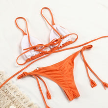 Load image into Gallery viewer, Summer Bikini Luxury Swimwear Women Folds Bikini Set Women's Bikini Set Two Piece Ribbed Front Back Self-tie Triangle Bikini Charming Bottom Bathing Suit Women Swimsuit Lace Up Bikinis For Beach
