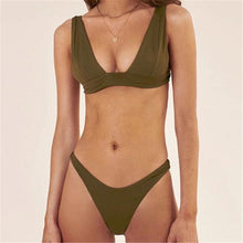 Load image into Gallery viewer, Summer Bikini Stylish Swimwear Women Halter Push Up Bikini Women's  Neck Triangle Bikini Set Leopard Print Two Piece Swimsuits Set Swimsuit Female Lemon Print Bandage Bathing Suit
