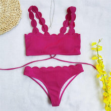 Load image into Gallery viewer, Summer Blue Bikini Women Swimwear Female Swimsuit  Women’s Floral Print Lace-up Strapless Padded Comfortable Swimwear Bathing Suit Two-pieces Bikini Set Knotted Bathing Swim Suit
