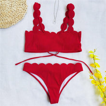 Load image into Gallery viewer, Summer Blue Bikini Women Swimwear Female Swimsuit  Women’s Floral Print Lace-up Strapless Padded Comfortable Swimwear Bathing Suit Two-pieces Bikini Set Knotted Bathing Swim Suit
