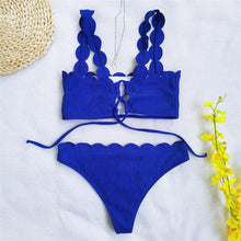 Load image into Gallery viewer, Summer Blue Bikini Women Swimwear Female Swimsuit  Women’s Floral Print Lace-up Strapless Padded Comfortable Swimwear Bathing Suit Two-pieces Bikini Set Knotted Bathing Swim Suit
