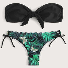 Load image into Gallery viewer, Summer Blue Bikini Women Swimwear Female Swimsuit  Women’s Floral Print Lace-up Strapless Padded Comfortable Swimwear Bathing Suit Two-pieces Bikini Set Knotted Bathing Swim Suit
