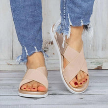 Load image into Gallery viewer, Summer Comfy Slip On Women Sandals Elastic Textile Sandals Casual Beach Shoes For Woman Classics Non-slip Lightweight Flat Sandals Fashion Sandals Ankle Strap Flat Sandals

