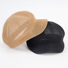 Load image into Gallery viewer, Summer Fashion Cap Straw Women Cap Adjustable Beret Mesh Breathable Berets Women Autumn Winter Hat Retro Pure Color Beanie Outdoor Beige Hat 56-58cm
