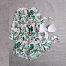 Load image into Gallery viewer, Summer Floral Print Bikini Swimsuit Women 3 Piece High-Waist Bikini Set Swimwear Female Push-Up Bathing Suit Tropical High Waist Wrap Swimsuit With Beach Cover Ups Soft And Breathable Summer Bikini
