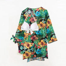 Load image into Gallery viewer, Summer Floral Print Bikini Swimsuit Women 3 Piece High-Waist Bikini Set Swimwear Female Push-Up Bathing Suit Tropical High Waist Wrap Swimsuit With Beach Cover Ups Soft And Breathable Summer Bikini
