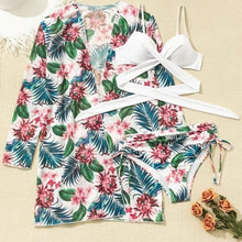 Load image into Gallery viewer, Summer Floral Print Bikini Swimsuit Women 3 Piece High-Waist Bikini Set Swimwear Female Push-Up Bathing Suit Tropical High Waist Wrap Swimsuit With Beach Cover Ups Soft And Breathable Summer Bikini
