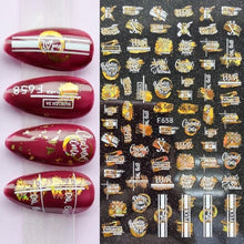 Load image into Gallery viewer, Summer Glitter Nail Decals Stickers Gold Black White Leaf Manicuring Foils Geometric Slider Nail Art Adhesive Decor Adhesive 3D Wave Design Decoration for Women Girls Art Stickers Decal Decoration Metallic Curve Strip Line Nail Decor
