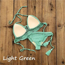 Load image into Gallery viewer, Summer Hand Crochet Women Swimwear Crop Top Push Up Bikini Set Beach Swimsuit Suit Tassel Swim Beach Beachwear Bikini Bra Bikini Swimsuit Women Beach Crochet Crop Summer Halter Bikini
