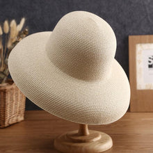 Load image into Gallery viewer, Summer Hat New Female Sun Hat Folding Beach Hat New Women's Ladies Wide Large Brim Floppy Folding Summer Beach Sun Hat Straw Cap Big Brim Elegant White Travel Sun Hat 55-58CM
