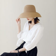 Load image into Gallery viewer, Summer Hat New Female Sun Hat Folding Beach Hat New Women's Ladies Wide Large Brim Floppy Folding Summer Beach Sun Hat Straw Cap Big Brim Elegant White Travel Sun Hat 55-58CM

