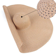 Load image into Gallery viewer, Summer Large Wide Brim Foldable Sun Hats For Women Foldable Sun Hat Wide Brim Summer Straw Floppy Beach Hat Oversized Sun Hat Modern Travel Straw Hat Fashionable Lady UV Protection Beach Hat 54-57cm
