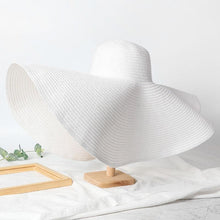 Load image into Gallery viewer, Summer Large Wide Brim Foldable Sun Hats For Women Foldable Sun Hat Wide Brim Summer Straw Floppy Beach Hat Oversized Sun Hat Modern Travel Straw Hat Fashionable Lady UV Protection Beach Hat 54-57cm
