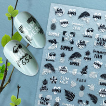 Load image into Gallery viewer, Summer Tropical Beach Coconut Tree Slippers 3D Nail Sticker Leaves Shell Transfer Decals Slider Decoration Manicures  Tip Water Transfer Nail Decals Sticker For Pretty Girl Self-Adhesive Nail Decals Designer Nail Stickers for Acrylic
