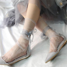 Load image into Gallery viewer, Summer Ultra-Thin Tulle Socks Women Transparent Pearls Long Socks Female Chiffon Lace Up Funny Socks Streetwear See Through Socks Princess Cute Socks For Women
