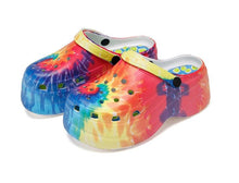 Load image into Gallery viewer, Summer Women Clogs Quick Dry Rainbow Tie Thick Wedges Garden Shoes Beach Sandals Flip Flops For Women Slipper Lightweight Home Slip On Walking Casual Art Painted Travel Holiday Shoes
