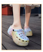 Load image into Gallery viewer, Summer Women Clogs Quick Dry Rainbow Tie Thick Wedges Garden Shoes Beach Sandals Flip Flops For Women Slipper Lightweight Home Slip On Walking Casual Art Painted Travel Holiday Shoes
