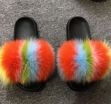 Load image into Gallery viewer, Summer Women Fox Fur Slippers Indoor Slides Fashion Flip Flops Casual Sandals Furry Fluffy Plush Slides Lightweight House Slippers Fluffy Sandals Outdoor Indoor Women Shoes
