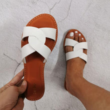 Load image into Gallery viewer, Summer Women Sandals Shoes Fashion Leather Surface Female Slippers Solid High Quality Woman Flat Slides Sandals Casual Strap Cross Slip On Sliders Beach Flat Sandals For Women
