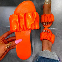 Load image into Gallery viewer, Summer Women Sandals Slippers Pleated Flip Flop Casual Beach Square Open Toe Shoes Outdoor Slippers Open Toe Flat Sandals Slip On Slide Sandals Strap Flat Sandals
