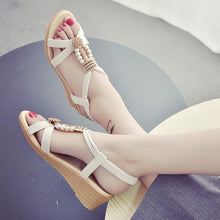 Load image into Gallery viewer, Summer Women Sandals Soft Comfortable Modern Shoes Flat Pearl Sandals Comfortable Ankle Strap Sandals Slip On Flat Sandal Elastic Comfort Summer Shoes
