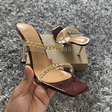 Load image into Gallery viewer, Summer Women Sandals Square Toe Ladies Heel Clear Transparent High Heels Slippers Fashion Chain Woman Open Toe Slip On Dress Luxury Party Backless Slides High Heels Slipper
