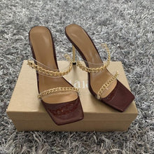 Load image into Gallery viewer, Summer Women Sandals Square Toe Ladies Heel Clear Transparent High Heels Slippers Fashion Chain Woman Open Toe Slip On Dress Luxury Party Backless Slides High Heels Slipper
