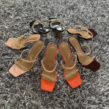 Load image into Gallery viewer, Summer Women Sandals Square Toe Ladies Heel Clear Transparent High Heels Slippers Fashion Chain Woman Open Toe Slip On Dress Luxury Party Backless Slides High Heels Slipper
