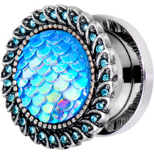 Load image into Gallery viewer, 1/2 Aqua Gem Iridescent Blue Mermaid Scale Screw Fit Plug Set
