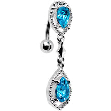 Load image into Gallery viewer, Aqua Gem Twin Top Mount Dangle Belly Ring
