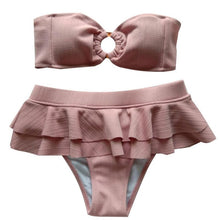 Load image into Gallery viewer, Swimsuit Women Ruffle Bikini Summer  Two Pieces Solid Pink Swimwear Push Up Bather Suit Women Charming Color Tummy Control Swimwear Plus Size Swim Dress Swimsuit Two Piece Bathing Suits
