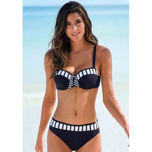 Load image into Gallery viewer, Swimwear Bikinis   Swimming Suit For Women Swimsuit Padded Push-up Bikini Set Women Padded Push up Bikini Set Halter Two Piece Cross Top Swimsuit Patchwork Bathing Suit
