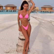 Load image into Gallery viewer, Swimwear Women Micro Bikini  Solid  Black G-String Swimsuits Bathers Bathing Suit 2 Piece Set  Bikinis For Women  Bathing Suit Women's Two-Piece Swimwear
