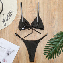 Load image into Gallery viewer, Swimwear Women Micro Bikini  Solid  Black G-String Swimsuits Bathers Bathing Suit 2 Piece Set  Bikinis For Women  Bathing Suit Women's Two-Piece Swimwear
